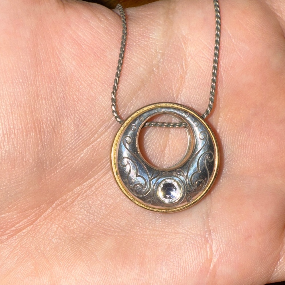 Brighton ARIES Silver Gold Crystal Round Pendant Necklace